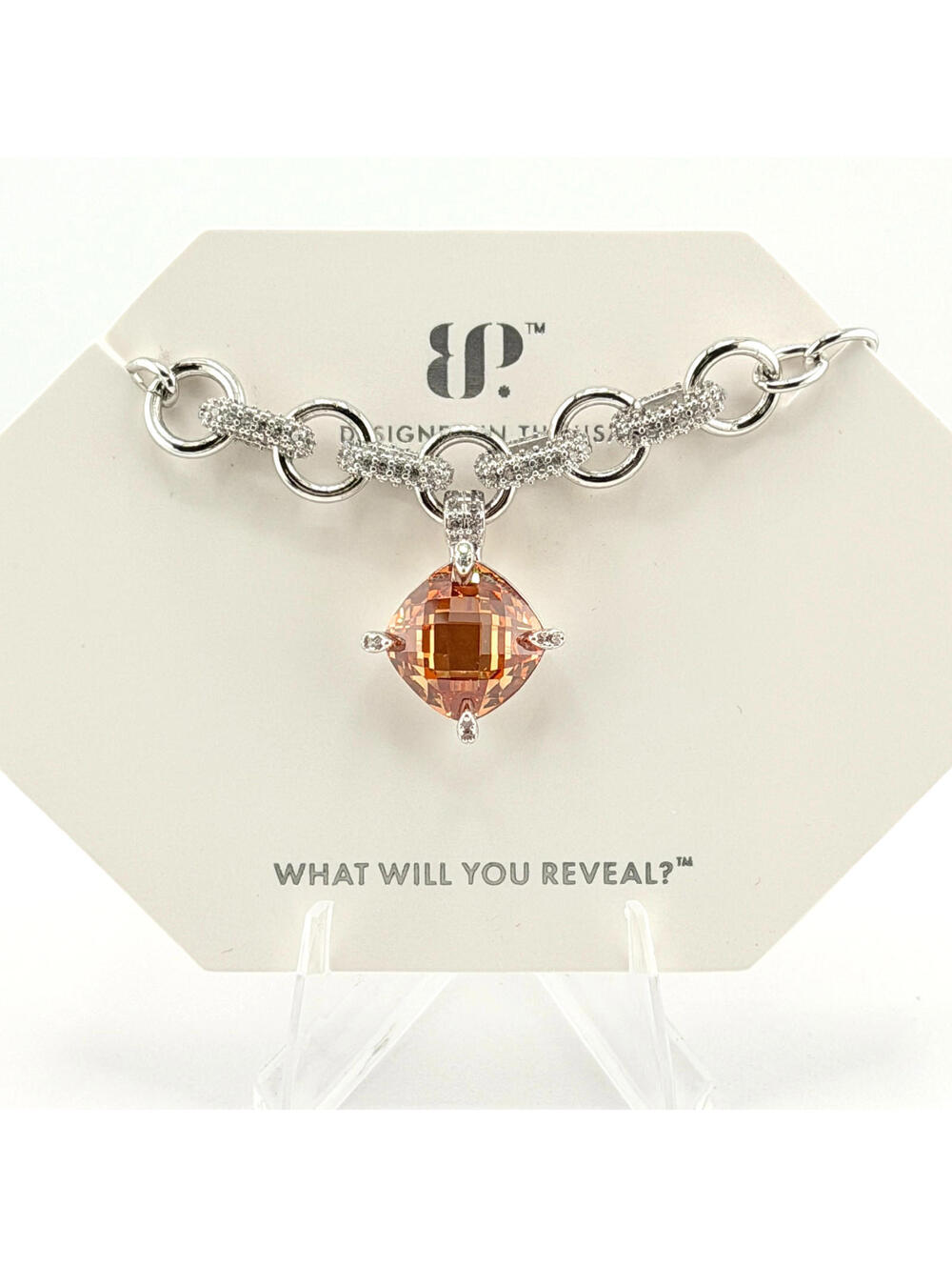 Bomb Party November Necklace "Luxe In Love" Amber Topaz on Rhodium RBP8425